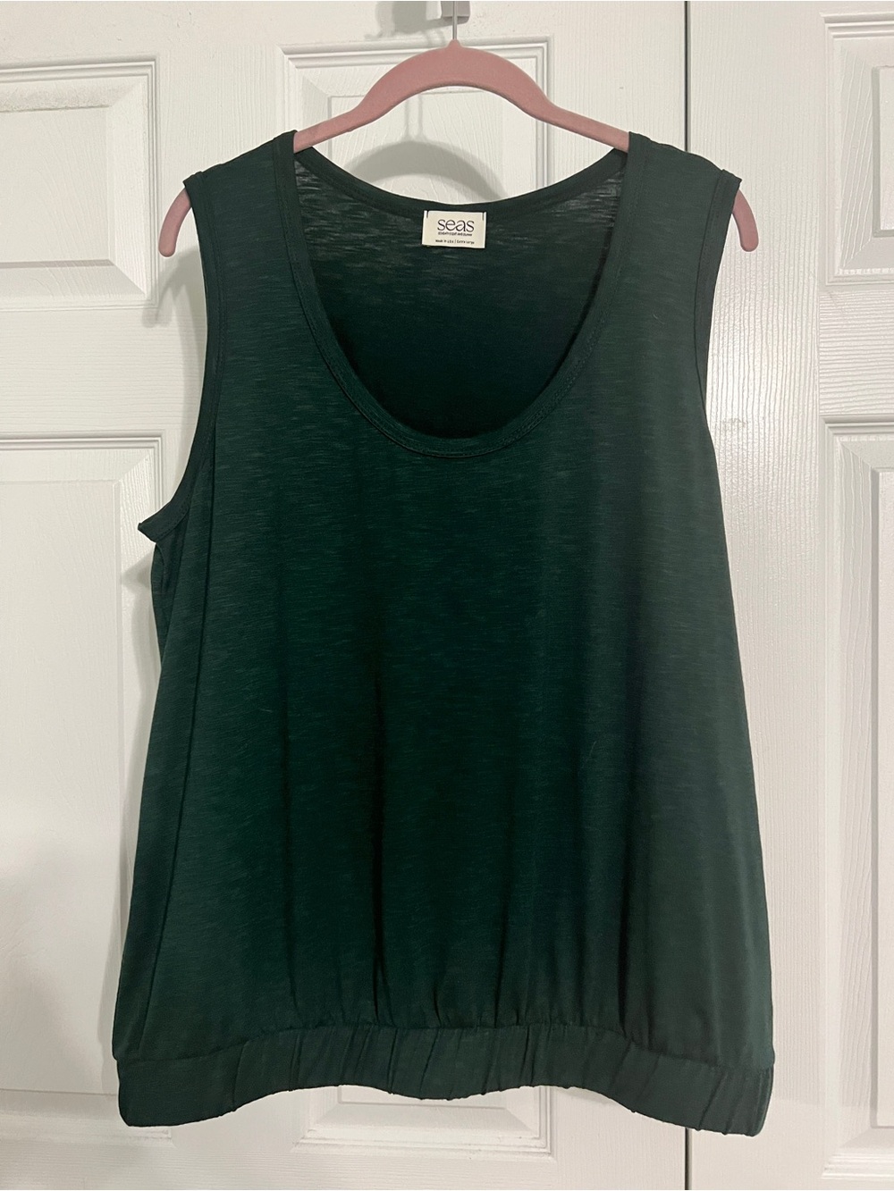 Seas Dark Green Scoop Neck Tank with Elastic Hem